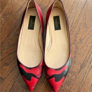 Valentino Red and Black Camouflage Flats